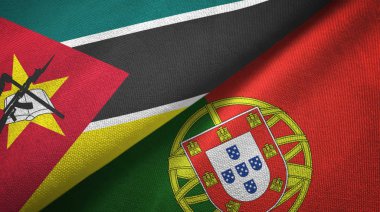 Mozambik ve Portekiz iki bayraklar tekstil kumaş, kumaş doku
