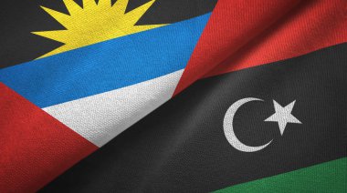 Antigua ve Barbuda ve Libya iki bayraklar tekstil kumaş, kumaş doku