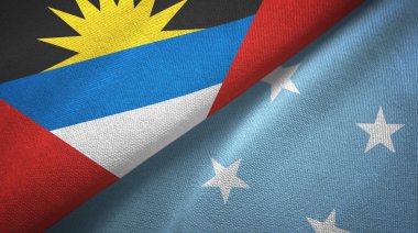 Antigua ve Barbuda ve Mikronezya iki bayraklar tekstil kumaş, kumaş doku