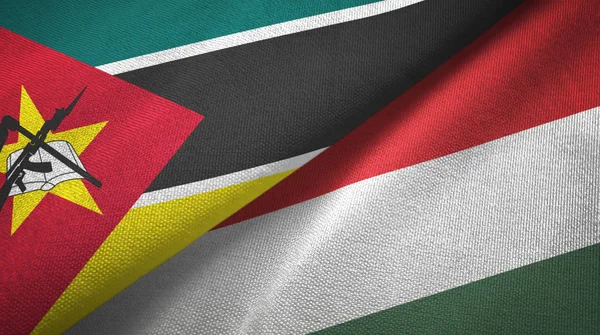 Mozambique and Hungary two flags textile cloth, fabric texture