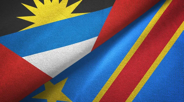 Antigua y Barbuda y Congo República Democrática dos banderas de tela textil — Foto de Stock