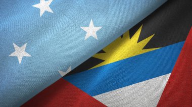 Mikronezya ve Antigua ve Barbuda iki bayrak tekstil kumaş, kumaş doku 