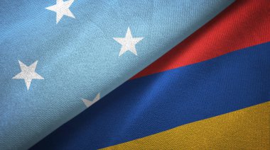 Mikronezya ve Ermenistan iki bayrak tekstil kumaş, kumaş doku 