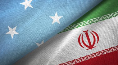 Mikronezya ve İran iki bayrak tekstil kumaş, kumaş doku