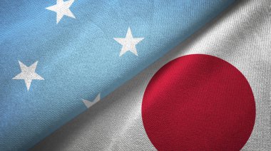 Mikronezya ve Japonya iki bayraklar tekstil kumaş, kumaş doku