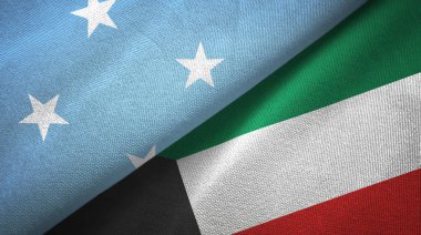 Mikronezya ve Kuveyt iki bayrak tekstil kumaş, kumaş doku