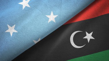 Mikronezya ve Libya iki bayrak tekstil kumaş, kumaş doku