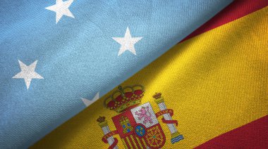 Mikronezya ve İspanya iki bayraklar tekstil kumaş, kumaş doku