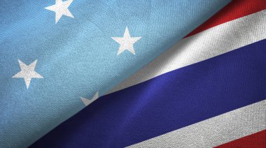 Mikronezya ve Tayland iki bayraklar tekstil kumaş, kumaş doku