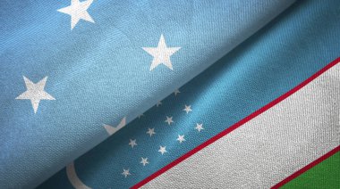 Mikronezya ve Özbekistan iki bayrak tekstil kumaş, kumaş doku