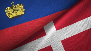 Liechtenstein ve Danimarka iki bayraklar tekstil kumaş, kumaş doku