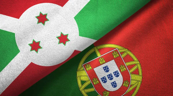 Burundi och Portugal två flaggor textil tyg, tyg konsistens — Stockfoto