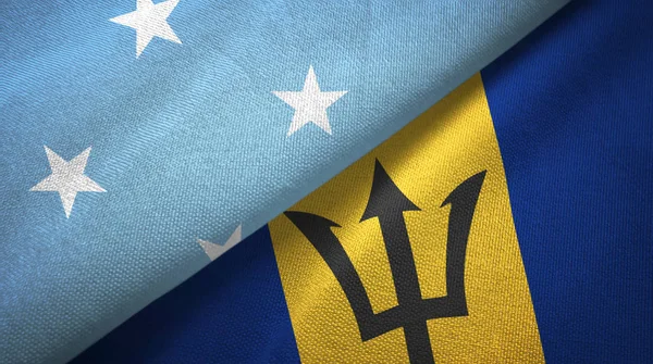 Micronesia and Barbados two flags textile cloth, fabric texture — Stock Photo, Image