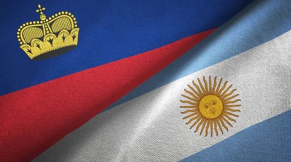 Liechtenstein y Argentina dos banderas tela textil, textura de la tela —  Fotos de Stock