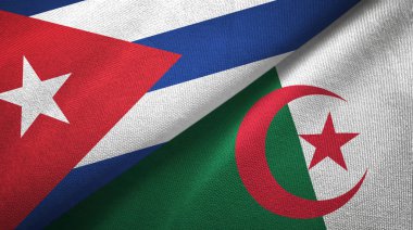 Küba ve Cezayir iki bayrak tekstil kumaş, kumaş doku 