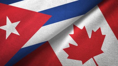 Küba ve Kanada iki bayraklar tekstil kumaş, kumaş doku 