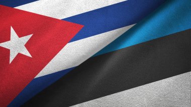 Küba ve Estonya iki bayrak tekstil kumaş, kumaş doku