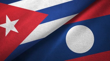 Küba ve Laos iki bayrak tekstil bezi.