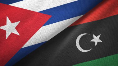 Küba ve Libya iki bayrak tekstil kumaş, kumaş doku