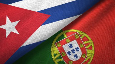Küba ve Portekiz iki bayraklar tekstil kumaş, kumaş doku