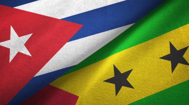 Küba ve Sao Tome ve Principe iki bayraktekstil kumaş, kumaş doku