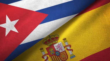 Küba ve İspanya iki bayraklar tekstil kumaş, kumaş doku