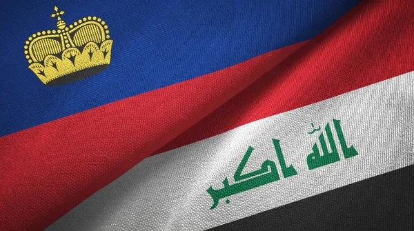 Liechtenstein und irak zwei flaggen textilstoff — Stockfoto
