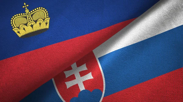 Ліхтенштейн і Словаччина два прапори текстильна тканина, текстура тканини — стокове фото
