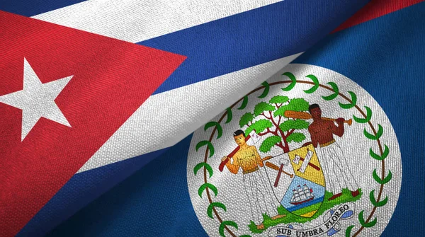 Cuba and Belize two flags textile cloth, fabric texture — Stock Photo, Image