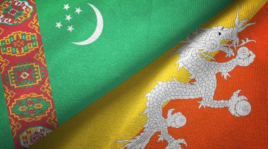 Türkmenistan ve Butan iki bayrak tekstil kumaş, kumaş doku 