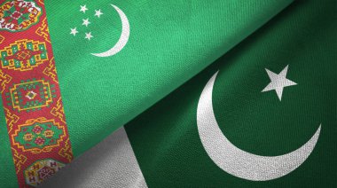 Türkmenistan ve Pakistan iki bayrak lı tekstil kumaş, kumaş doku