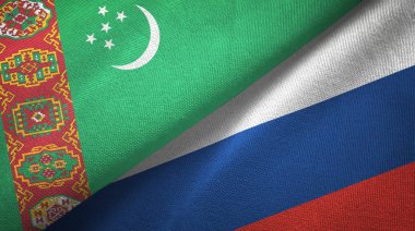 Türkmenistan ve Rusya iki bayrak tekstil kumaş, kumaş doku