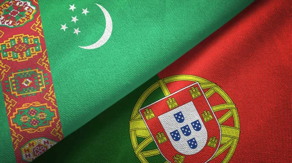 Türkmenistan ve Portekiz iki bayraklı tekstil kumaş, kumaş doku
