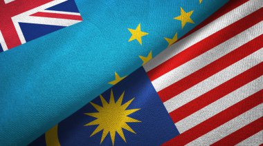 Tuvalu ve Malezya iki bayraklar tekstil kumaş, kumaş doku