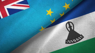 Tuvalu ve Lesotho iki bayraktekstil kumaş, kumaş doku