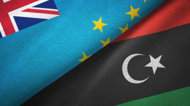 Tuvalu ve Libya iki bayrak tekstil kumaş, kumaş doku