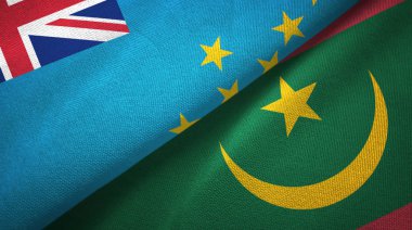 Tuvalu ve Moritanya iki bayraklar tekstil kumaş, kumaş doku