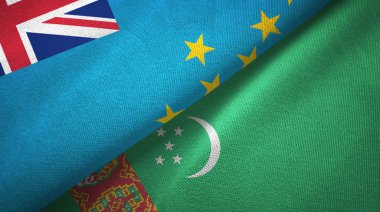 Tuvalu ve Türkmenistan iki bayrak tekstil kumaş, kumaş doku