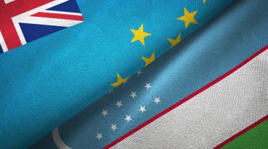 Tuvalu ve Özbekistan iki bayraklı tekstil kumaş, kumaş doku
