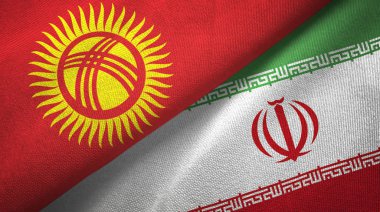 Kırgızistan ve İran iki bayrak tekstil kumaş, kumaş doku