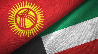 Kyrgyzstan and Kuwait two flags textile cloth, fabric texture