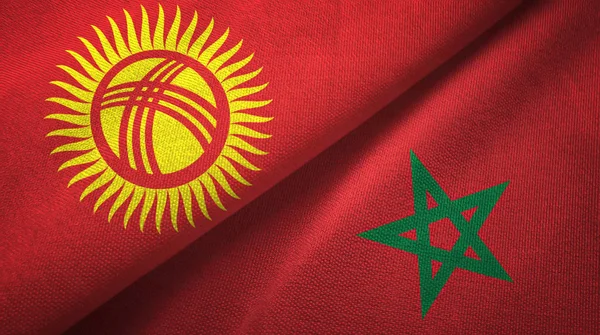 Kyrgyzstan and Morocco two flags textile cloth, fabric texture
