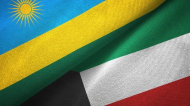 Ruanda ve Kuveyt iki bayrak tekstil kumaş, kumaş doku
