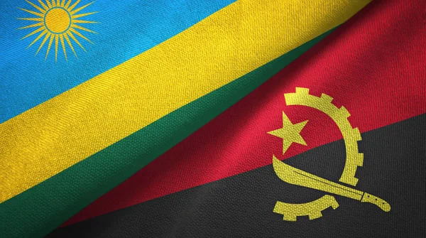 Rwanda and Angola two flags textile cloth, fabric texture