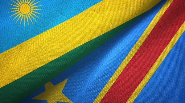 Rwanda en Congo Democratische Republiek twee vlaggen textiel doek — Stockfoto