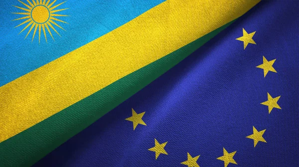 Ruanda ve Avrupa Birliği iki bayrak tekstil kumaş, kumaş doku
