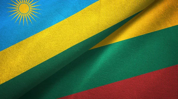 Rwanda en Litouwen twee vlaggen textiel doek, weefsel textuur — Stockfoto