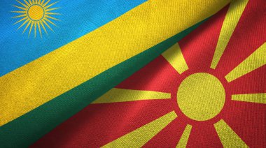 Ruanda ve Makedonya iki bayrak tekstil kumaş, kumaş doku