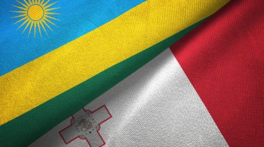 Ruanda ve Malta iki bayrak tekstil kumaş, kumaş doku