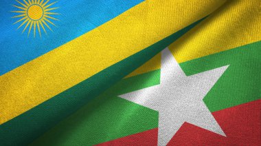 Ruanda ve Myanmar iki bayrak tekstil kumaş, kumaş doku